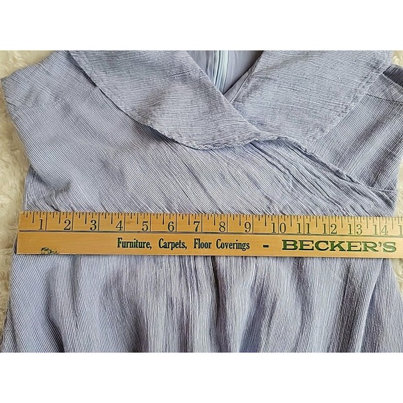 Lulus | Size L | Off the Shoulder Blue & White Striped Flowy Woven Dress Lined - Picture 12 of 15
